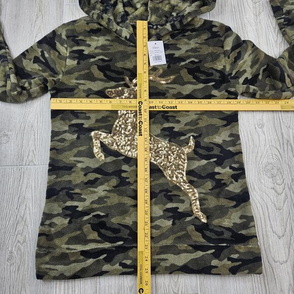 NWT Miss Chievous Camo Fleece Sequin Gold Reindeer Hoodie Sweatshirt‎ Medium - Picture 5 of 7